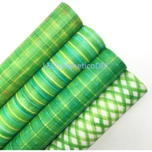LEOsyntheticoDIY Green Plaids Diamond Stripes Printed Synthetic Faux Vinyl Fabric Leather Felt Backing DIY Bows 21X29CM T131A