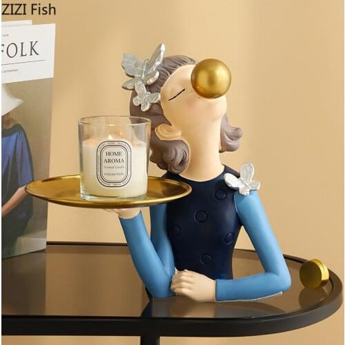 Modern Resin Butterfly Girl Sculpture Storage Tray Desktop Decoration Abstract Figure Figurine Fruit Jewelry Metal Storage Tray