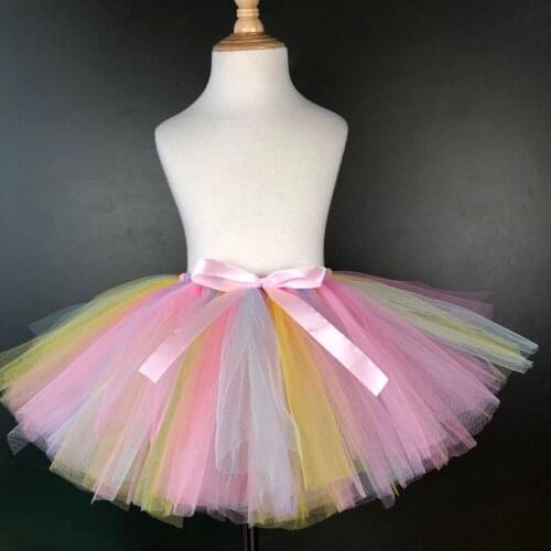 Cute Girls Pastel Tutu Skirts Baby Unicorn Flower Skirt Tulle Pettiskirt with Headband Kids Ballet Dance Tutus Costume Cloth