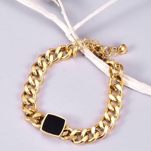 Minar Rectangle Enamel Cuban Chain Bracelet Geometric Square Flat Bracelets Statement Trendy Vintage Bracelets Unisex Gifts