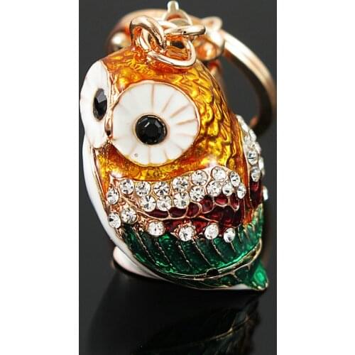Fashion 3D Owl Keyrings Keychains Crystal Rhinestones multicolor Enamel Glazing Key Chain Ring Holder For Car Holder Keyring