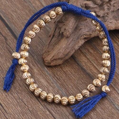Handmade Tibetan Copper Bead Bracelet Set Buddhist Beaded Braided Lucky Adjustable Rope Chain Metal for Women Men Couple Jewelry