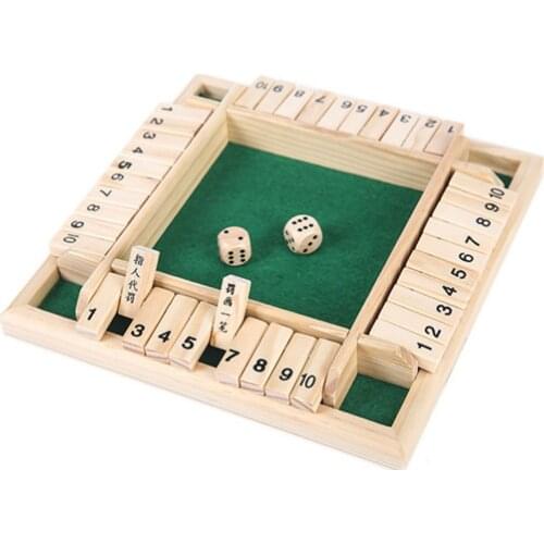 Shut The Box Dice Board Game 4 Side 10 Number Wooden Flaps Dices Game Set For 4 People Pub Bar Party Supplies Family Board Games