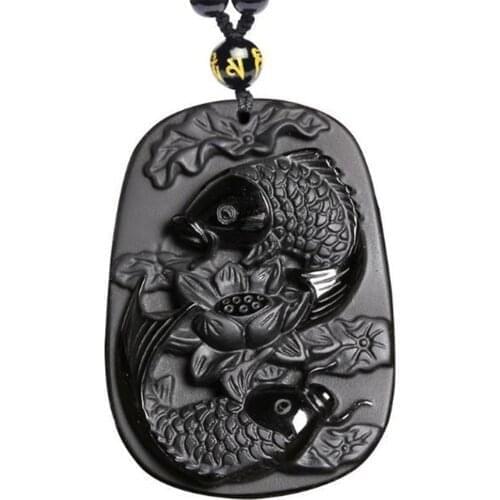 Natural Obsidian Hand Carved Amulet Lucky Pendant Beads Unisex Amulet Necklace