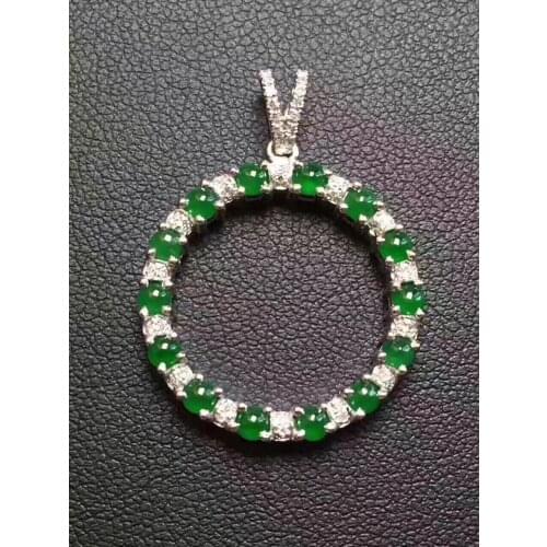 Natural green jasper necklace pendant S925 silver natural gemstone pendant Lovely round Flower woman girl wedding gift jewelry