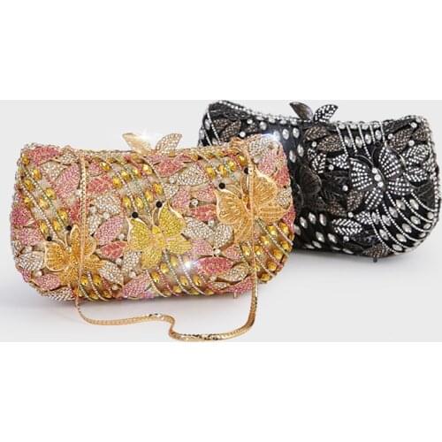 2021 New Arrival Crystal Butterfly Evening Clutches For Wedding And Party Black Purse Fashion Rhinestone Shoulder Handbags