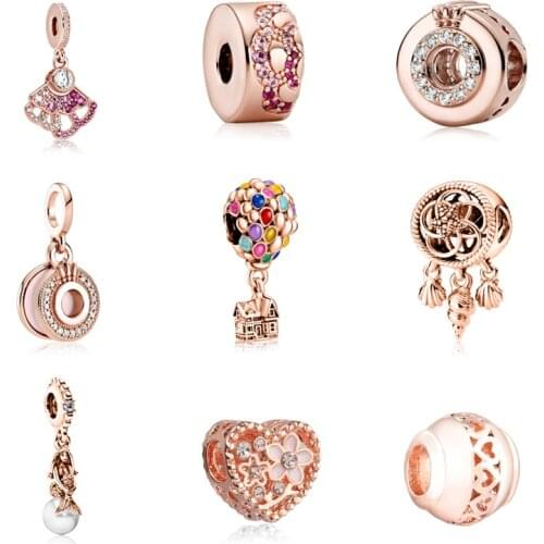 New fashion charm original rose gold inlaid fan balloon suitable for Pandora lady bracelet jewelry accessories DIY