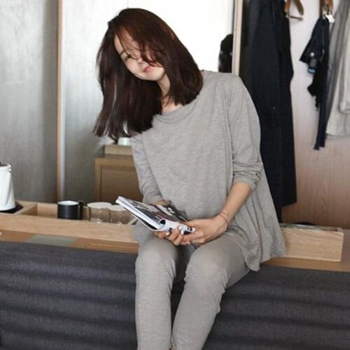 Solid Color Womens Suit Korean Fashion Modal Simple Lace Loose Blouse Tight Trousers Homewear Set Female Casual Loungewear 2021