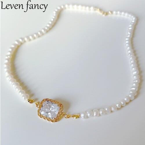 Faceted Black Agate Clear Zircon Pendant Choker 925 Sterling Silver White Freshwater Cultured Pearl Necklace