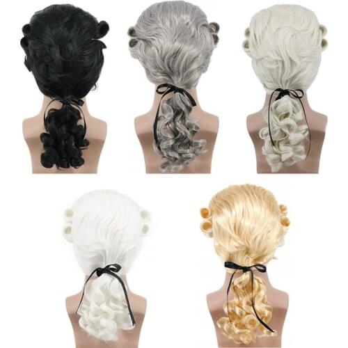 Grey White Black Beige Lawyer Judge Pianist Music Performance Wig Cosplay Baroque Curly Colonial Historical Costume Wig Hallowee