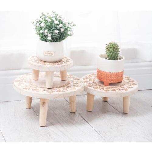 Printed Solid Wood Stool Flower Pot Stand Round Bench Plant and Succulent Flowerpot Base Holder Display Stand Stool Home