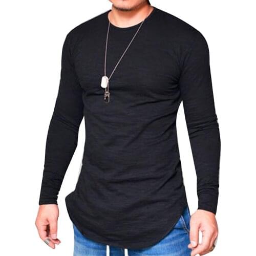 Dropshipping Men Autumn Solid Color O Neck Long Sleeve Cotton Thin T-shirt Bottoming Top