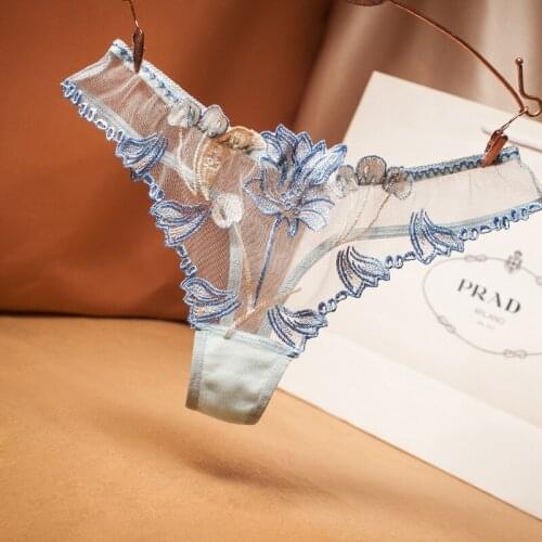 Sexy Peony Thong Womens Panties Embroidery Transparent Mesh Seamless Low-rise Thin Thong Women Hot T-pants Sexy Underwear