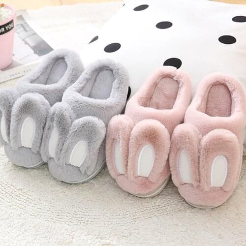 Rabbit Animal Prints Cute Home Slippers Short Plush Warm Soft Cotton Women Slippers Loves Floor Indoor Shoes Women Large Size 45