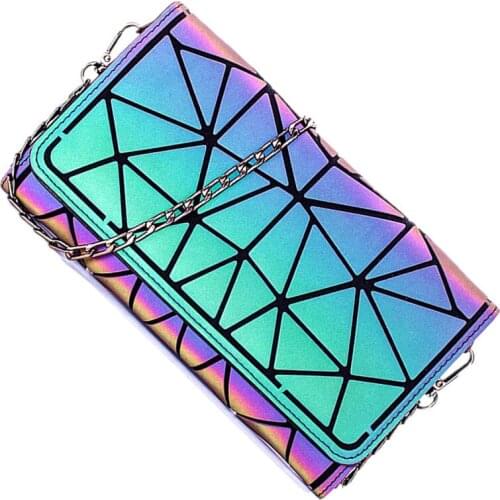 2021 women Luminous Shoulder bag Phone Money Card slot long Purse triangle folding clutch Chain Strap Evening Bag