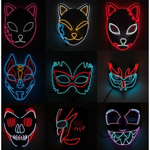 Luminous EL Wire Mask Halloween Cosplay Costume Accessories Light Up LED Mask Party Decoration Glow In Dark