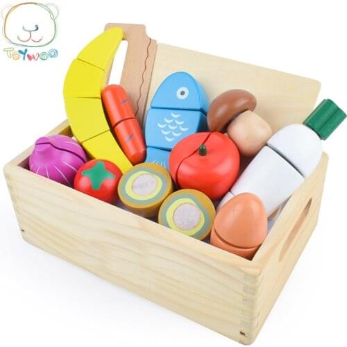[Toy Woo] Children Gift Paste Cut Fruits And Vegetables Honestly See Boys And Girls Play House Wooden Toys