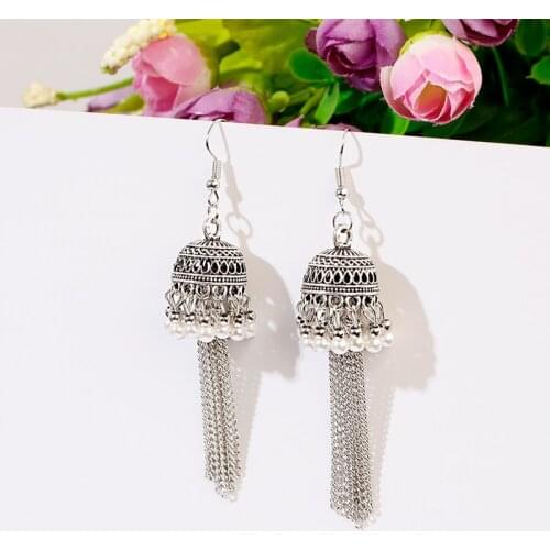 Vintage Ethnic Silver Color Dangle Earrings For Women Oorbellen Tassel Earrings Female Bridal Party Wedding Jewelry Ornaments