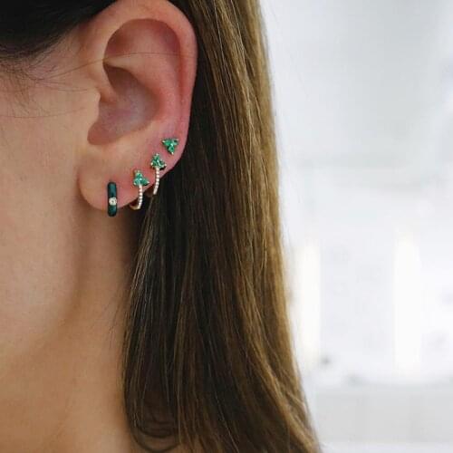 High quality gold color silver 925 matal jewelry white red cubic zirconia cz U shape hoop delicate dainty fashion hoop earring