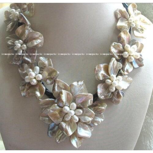 Jewelry wholesale freshwater pearl sea shell flower 18.5" necklace