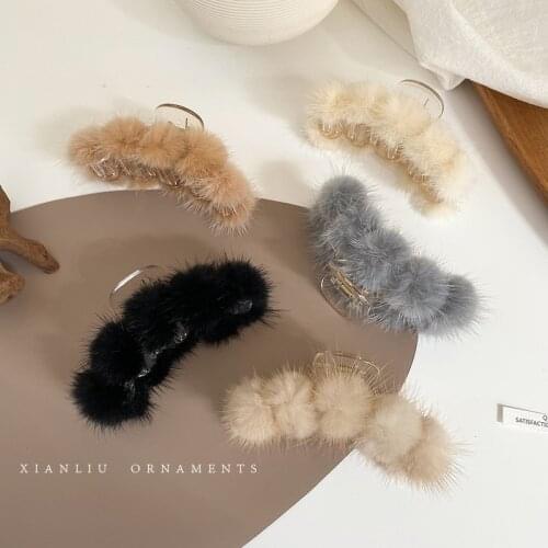 Kawaii Warm imitation Mink Fur Crab Hair Clip Women Headband Hair Holder Elastic 2021 Fashion Hairpins Hair Accessories For Girl