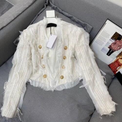 High Quality Jacket Women 2021 Runway Fashion Long Sleeve tassel Women white coat