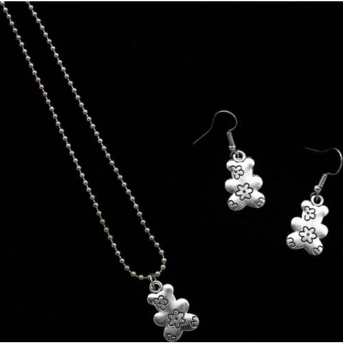 Fashion Flower Bear Pendant Necklace for Women Double Sided Floral Alloy Animal Long Chain Choker Couple Jewelry Gifts