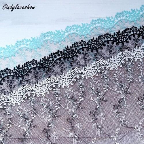 1Meter 25cm Width Small Leaves Lace Tulle Trim Floral Embroidered Lace Fabric Lace Trimmings Dress Sewing Lingeire Costume DIY