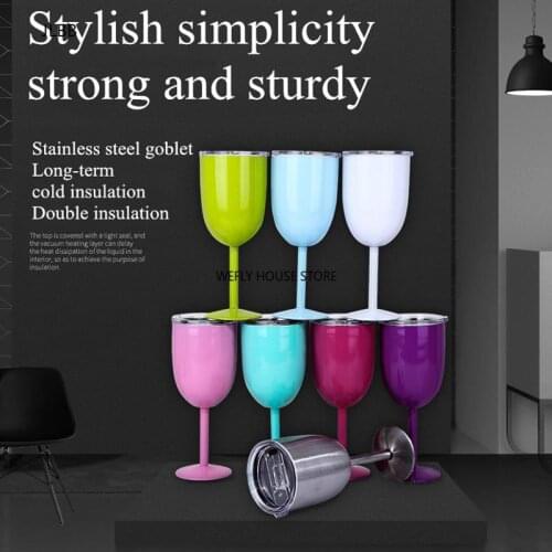 10oz Double Wall Insulation Stainless Steel Wine Glass Insulation Goblets Cocktail Glass with Leakproof Lid Multicolor Cup