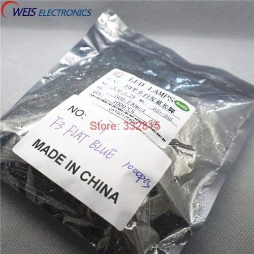 1000PCS F3 BLUE LED DIP-2 3MM ( FLAT )Water Clear LONG LEGS 3.0-3.2V 460-465NM 500-700MCD light emitting diode Free shipping D