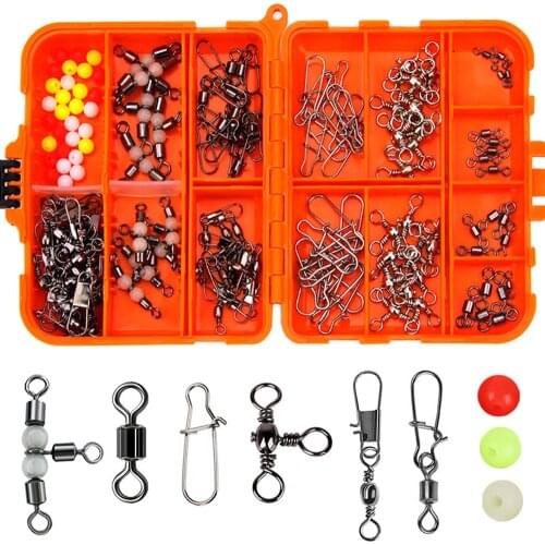 141Pcs/set Rock Sea Fishing Lure Accessories Fishing Connectors Swivels Set Pin Bearing Rolling Swivel Snap Fishhook Lure Tackle