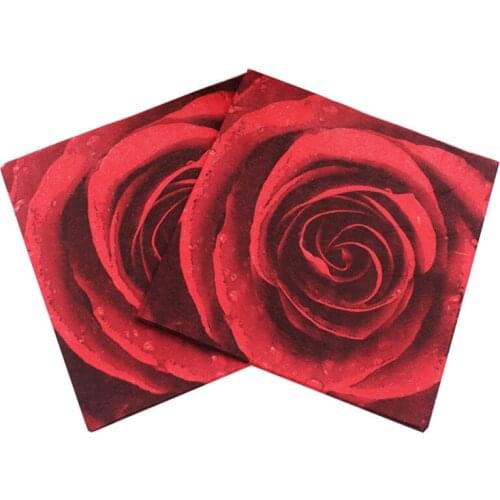 20Napkins/lot Red Rose Napkin 33*33cm 2 Layers Color Printed Paper Napkin DIY Wedding Party Decoration