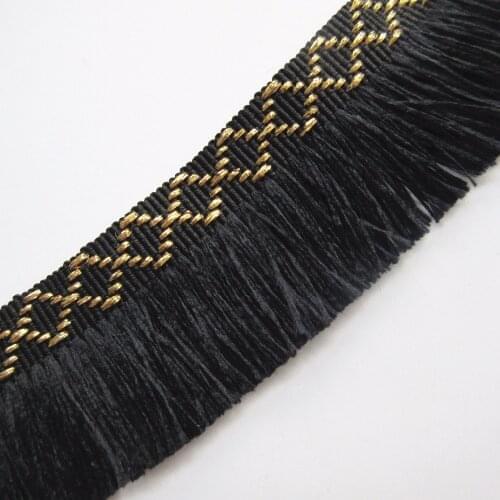5 yards/Lot Black Gold Cotton Tassel Fringe Embroidered Lace Trim Ribbon Fabric Handmade DIY Garment Wedding Dress Sewing Craft