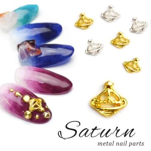 50pcs/pack Japan Korea New Nail Art Alloy Gold Silver Saturn Metal Jewelry Accessories Collections for Women Nail Polish DIY