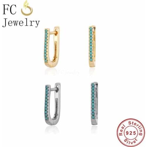 925 Sterling Silver Geometric U Shape Green Zircon Piercing Hoop Earring For Women Boucle D'oreilles Party Pendientes 2021 New