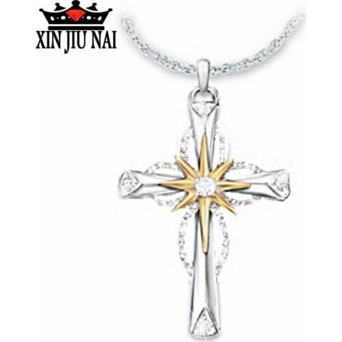 925 silver wish new creative octagonal stars cross two-tone pendant hearts arrows Jesus teaches Christianity necklace