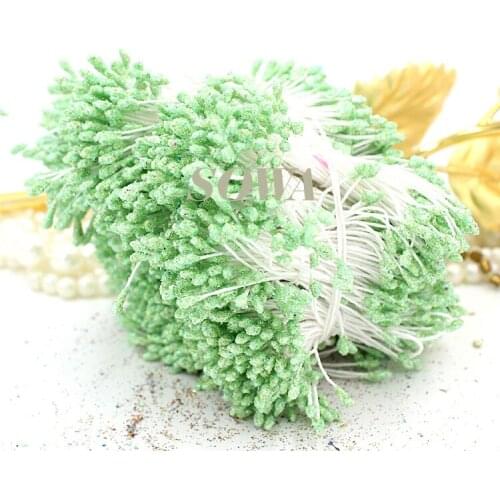 Free Shipping 3mm Light Green Floral Glitter Stamen Double Heads Eco Friendly Artificial Flower Stamen cake decoration craft