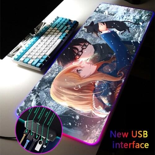 MRGLZY 40*90cm AnimeYour Lie in April RGB Gaming Large Mouse Pad LED 4-Port Mousepad USB Hub Games Computer PC MouseMat for Csgo