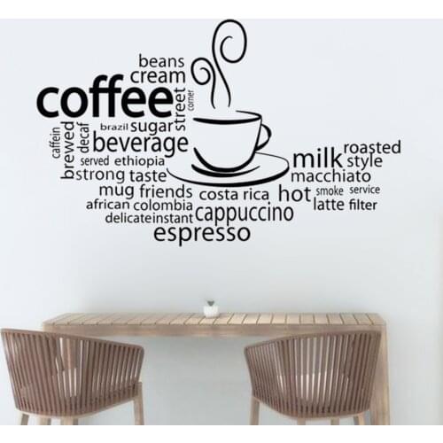 Coffee Cup Wall Art Mural Kitchen Cafe Shop Decor Espresso Coffees Vinyl Wall Decal Different Coffee Kinds Wall Sticker AZ650