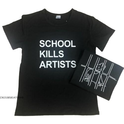 School Kills Artists Double Letter T-Shirt School Grunge 90s Youth Cool Tops Aesthetic Kills Quote Art Shirts Tees COTTON