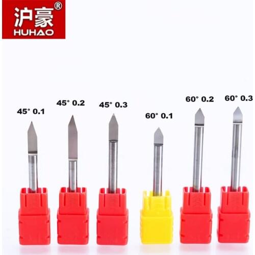 HUHAO 1pcs 4mm Engraving Bits Precision Grinding V Shape Carbide PCB Milling Cutter CNC Router Bit Machine Accessories