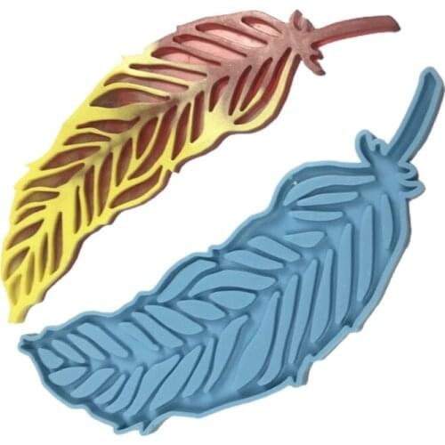 Coaster Tray Plate Epoxy Resin Mold Large Feather Ornaments Silicone Mould DIY Crafts Decorations Casting Tool