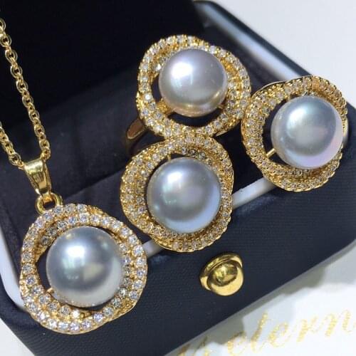 Beautiful Pendant Earrings Ring Set Mountings Findings Settings Jewelry Set Part Fittings Charm Accessories for Pearls Stones