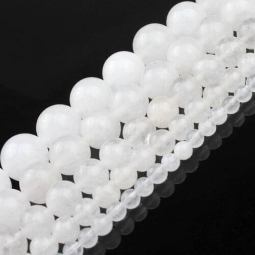 Natural White Chalcedony Loose Round Jade Stone Beads For Jewelry Making DIY Necklace Bracelet 4 6 8 10 12 mm 15 inch Wholesale