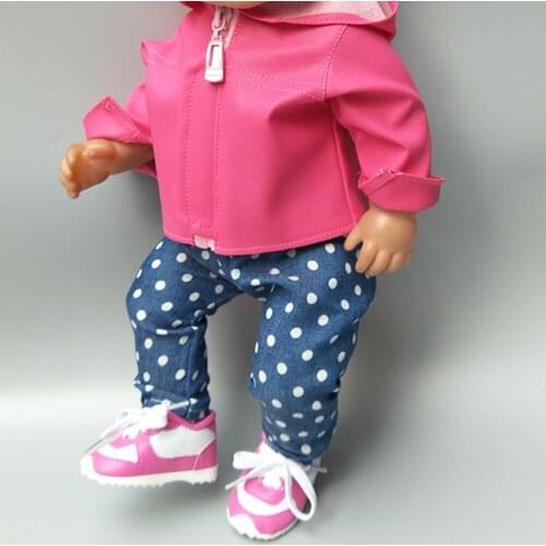 Doll clothes for 43cm Baby doll jacket PU leather coat hooded set for 17 inch baby doll coat winter clothes
