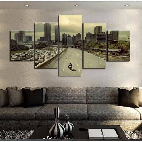 Modular Pictures HD Printed Canvas Frame Painting Home Wall Art Photo Decor 5 Panels Movie Walking Dead Landscape Poster PENGDA