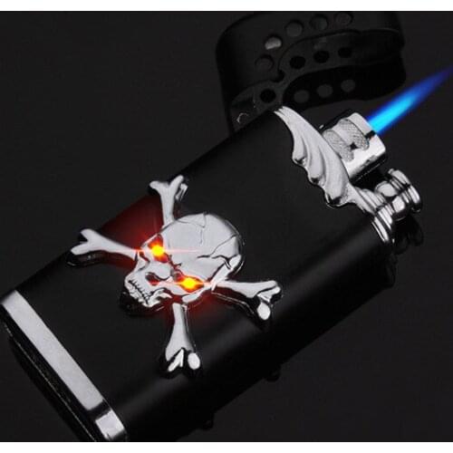 New Creative Windproof Butane Skull Lighter Metal Blue Flame Spray Gun Torch Cigarette Lighter Cigarette Accessories Small Gifts