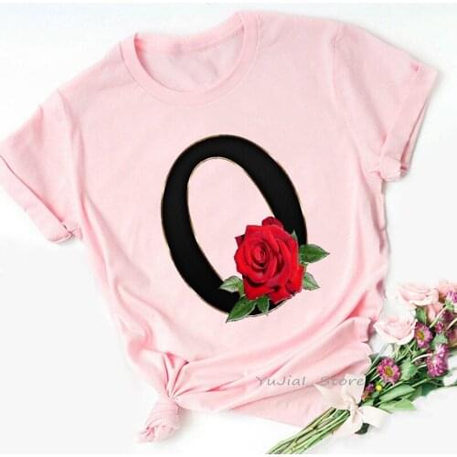 Newest Alphabet O Letter Print Pink Tshirts Women Clothes 2021 T Shirt Femme Harajuku Shirt Summer Fashion Female T-Shirt