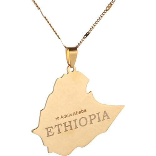 Stainless Steel Map of Ethiopian Pendant Necklace Necklace Map Women Jewelry