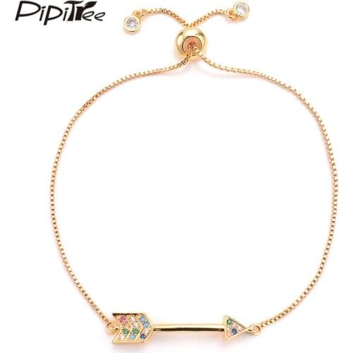 Pipitree Trendy Arrow Charm Bracelet for Women Men White Gold Color Adjustable Chain Multi CZ Zircon Bracelets Jewelry Pulsera